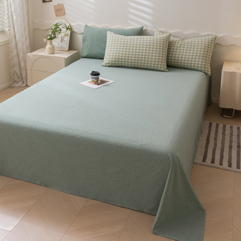 2023新款全棉色织极简风系列单品纯色床单 120*230cm单床单 绿+绿格