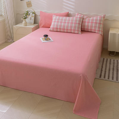 2023新款全棉色织极简风系列单品纯色床单 120*230cm单床单 粉+粉格