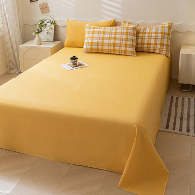 2023新款全棉色织极简风系列单品纯色床单 120*230cm单床单 黄+黄格