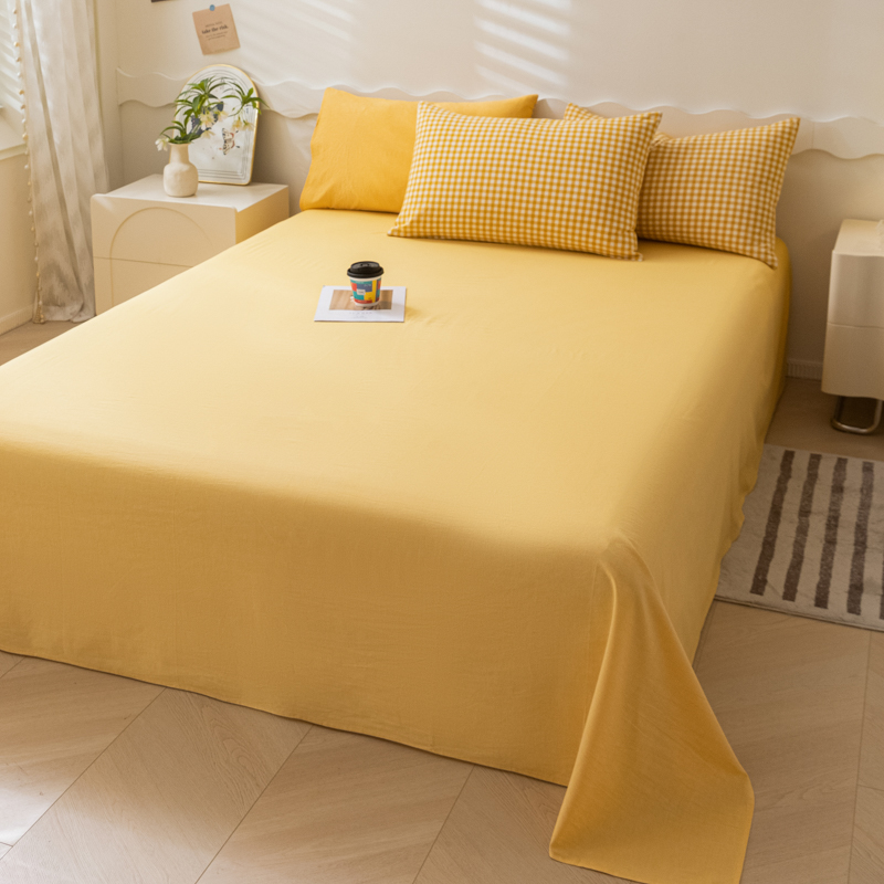 2023新款全棉色织极简风系列单品纯色床单 120*230cm单床单 黄+黄小格