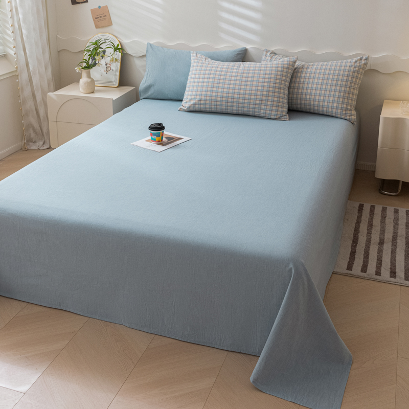 2023新款全棉色织极简风系列单品纯色床单 120*230cm单床单 蓝+蓝灰格