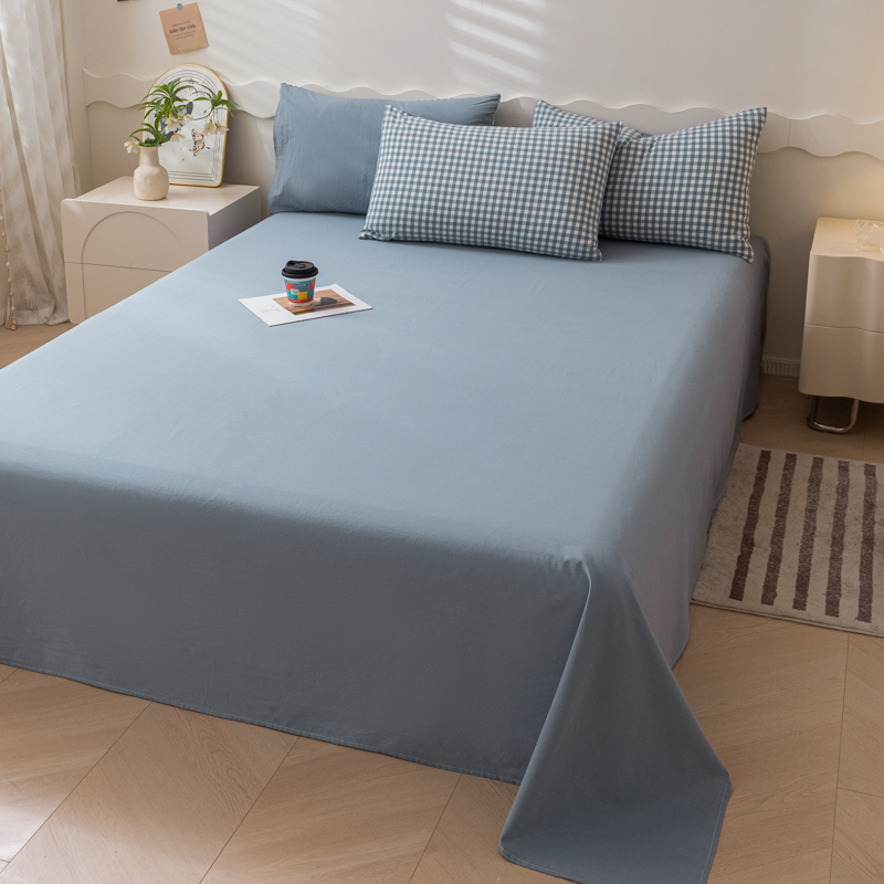 2023新款全棉色织极简风系列单品纯色床单 120*230cm单床单 蓝+蓝小格