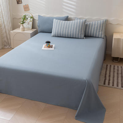 2023新款全棉色织极简风系列单品纯色床单 120*230cm单床单 蓝+条纹兰