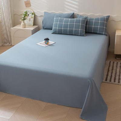 2023新款全棉色织极简风系列单品纯色床单 120*230cm单床单 蓝+细蓝格