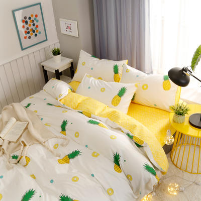 简宜家居 纯棉小清新碎花四件套全规格单人床/1.5/1.8米双人 2.0m（6.6英尺） 1.5m（5英尺）床 甜心菠萝