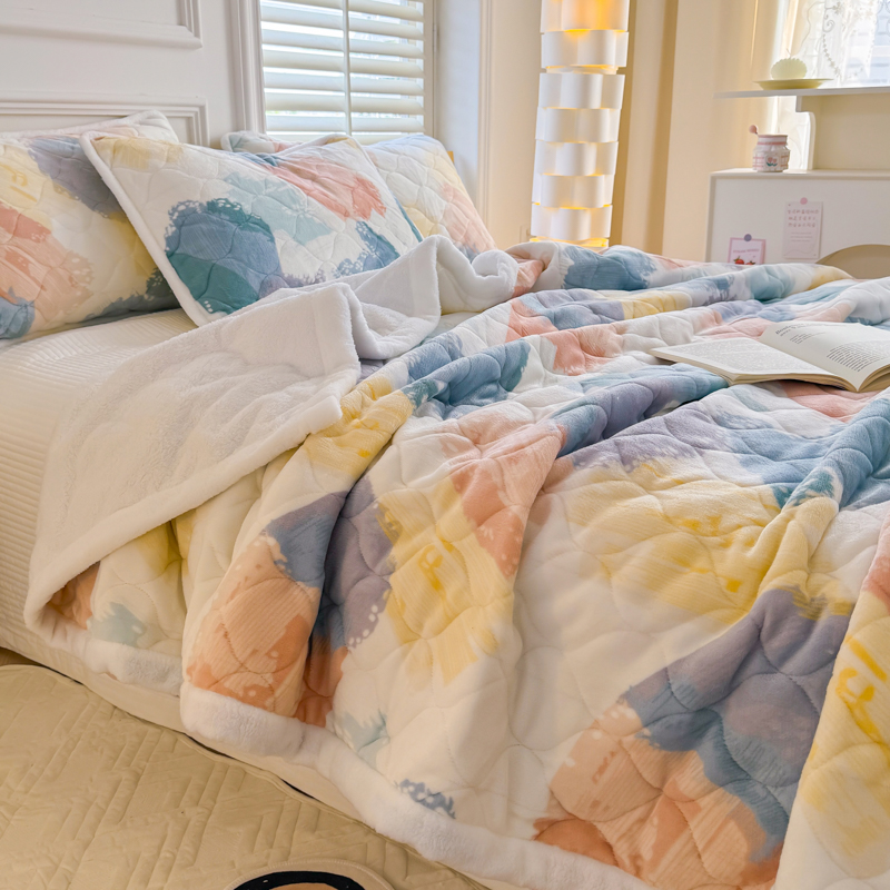 2024新款高克重牛奶绒夹棉三层加厚毛毯毯子 1艺术家