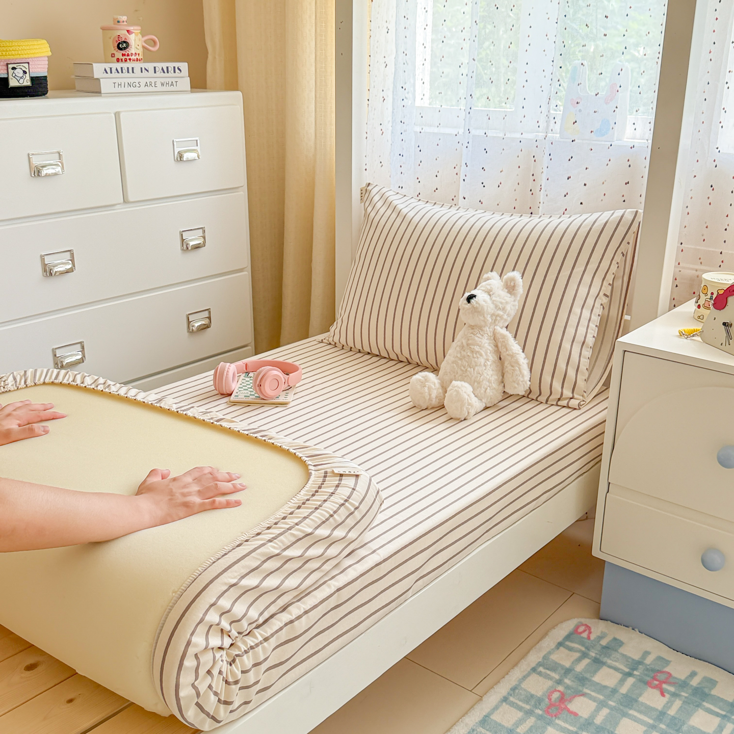 2025新款全棉磨毛加厚A版床笠--线素系列