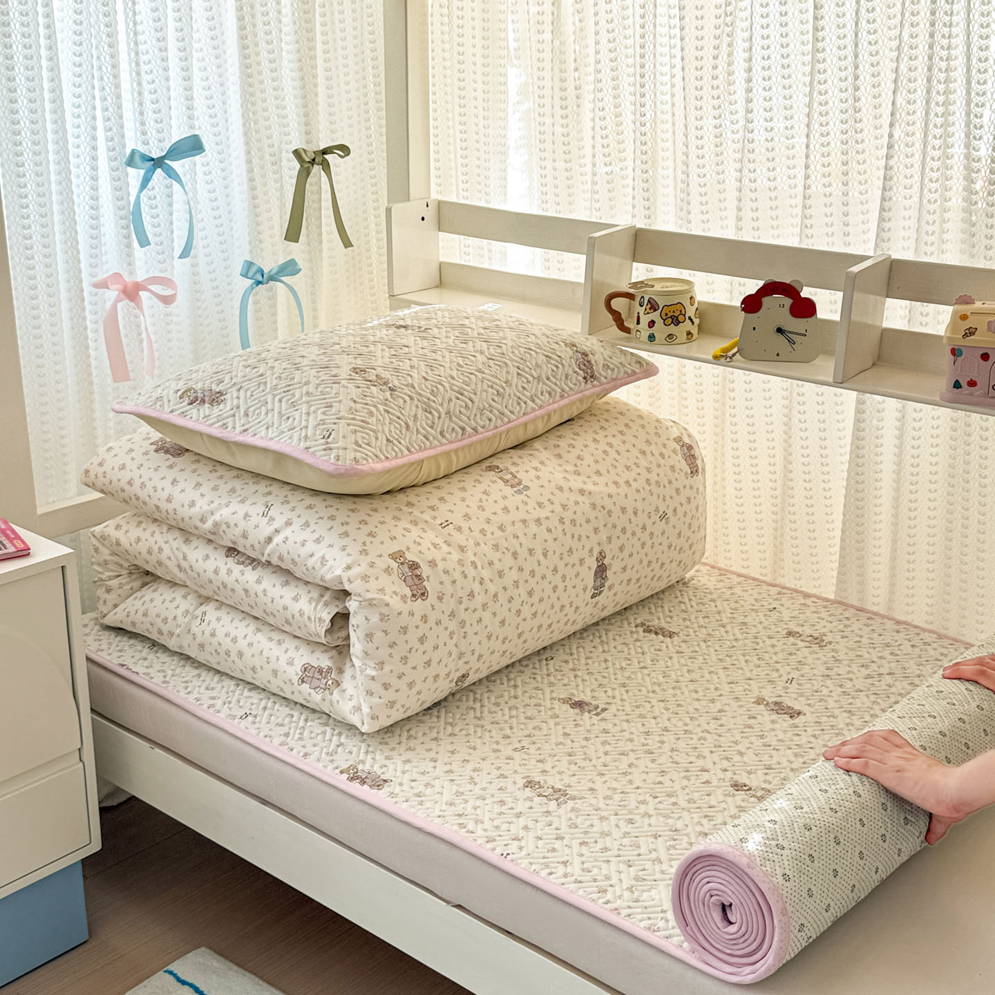 2025新款40支12868全棉夹棉床盖套件三件套