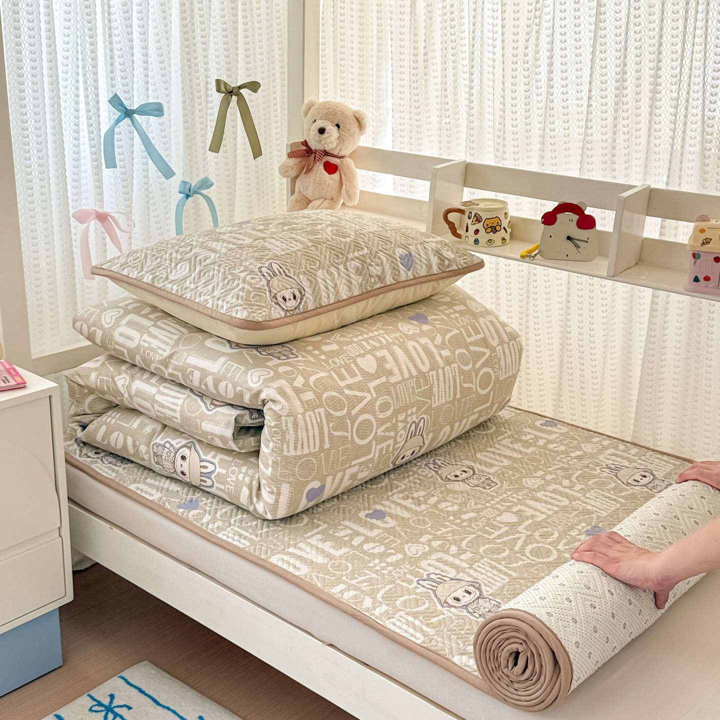 2025新款40支12868全棉夹棉床盖套件三件套