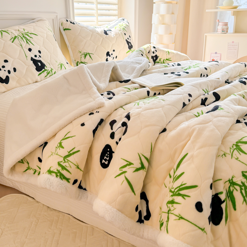 2024新款高克重牛奶绒夹棉三层加厚毛毯毯子 竹影萌宝