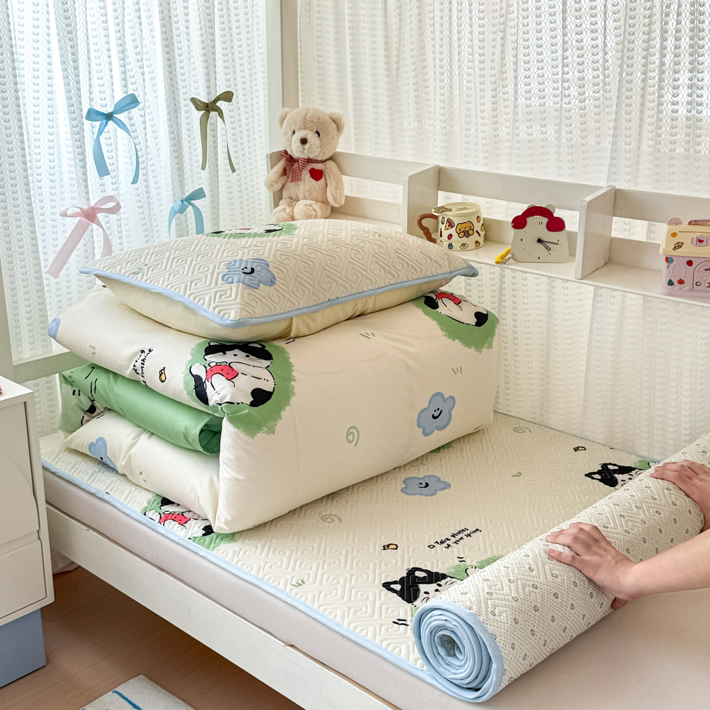 2025新款40支12868全棉夹棉床盖套件三件套