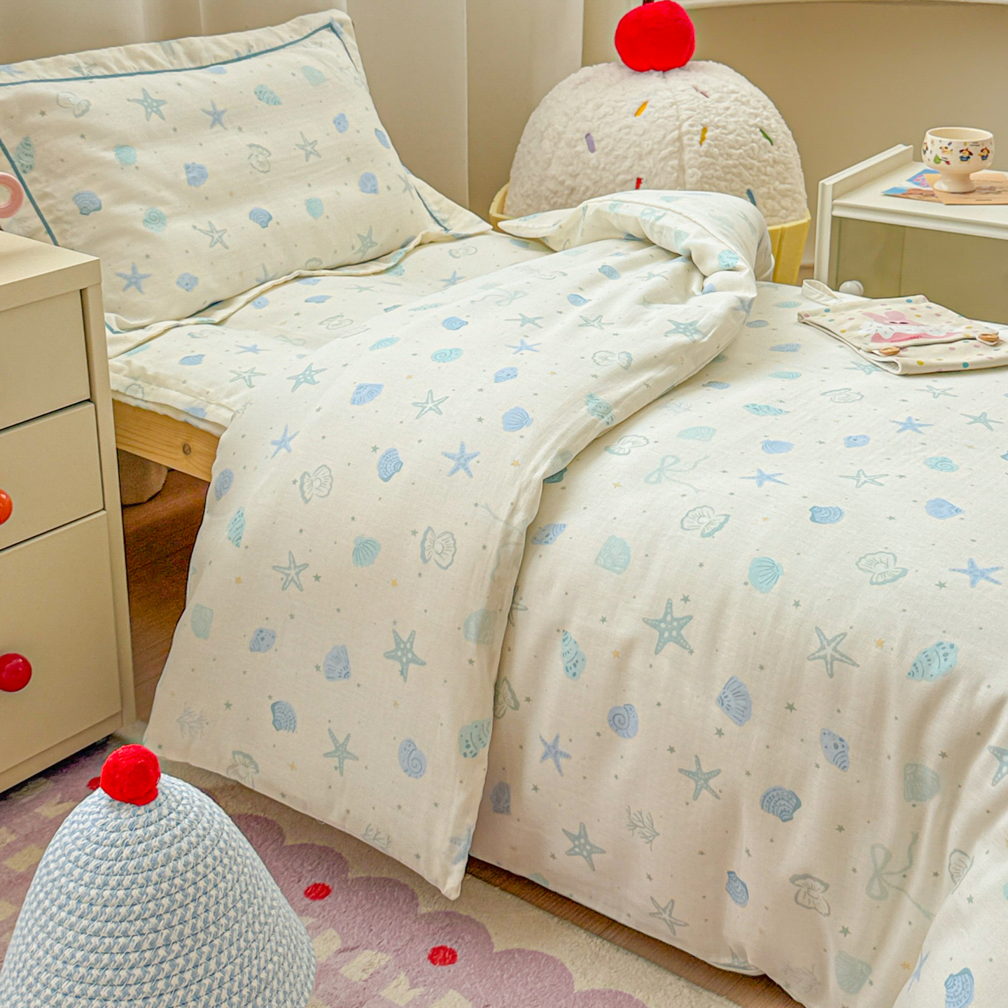 2025新款幼儿园全棉双层纱套件三件套六件套