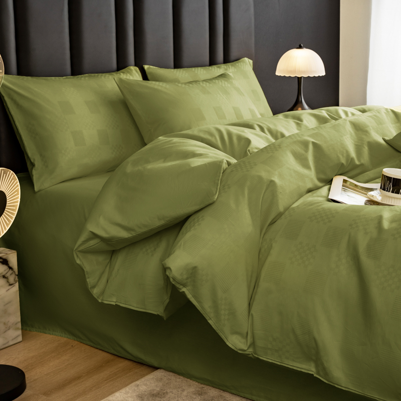 2024新款60支全棉贡缎提花四件套 格子-绿