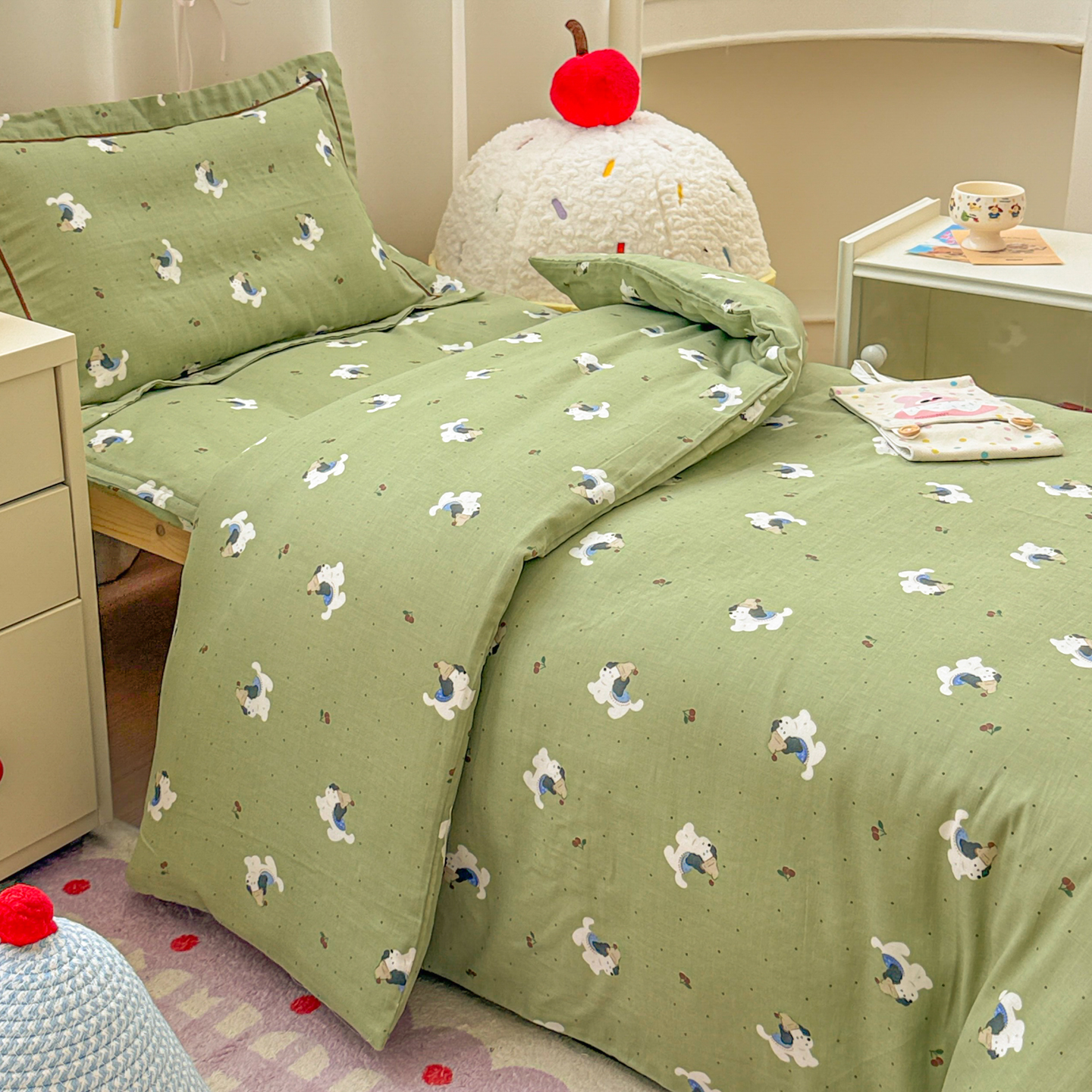 2025新款幼儿园全棉双层纱套件三件套六件套