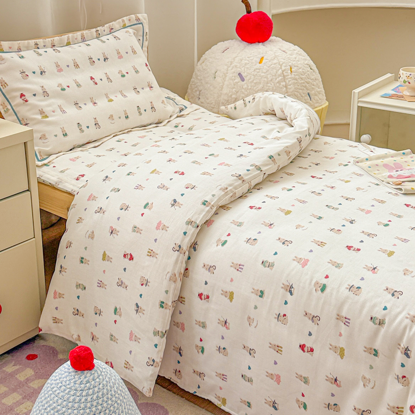 2025新款幼儿园全棉双层纱套件三件套六件套