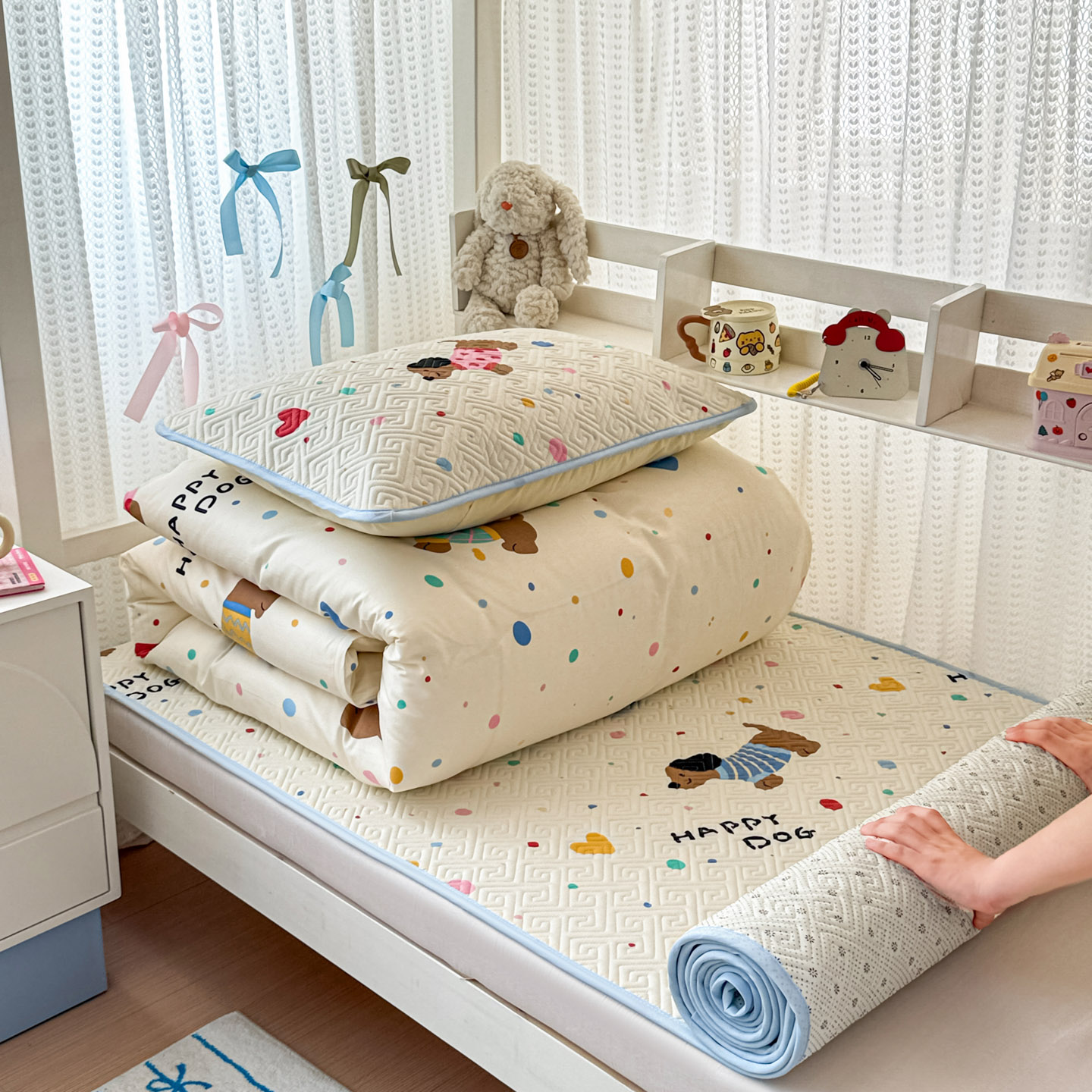 2025新款40支12868全棉夹棉床盖套件三件套