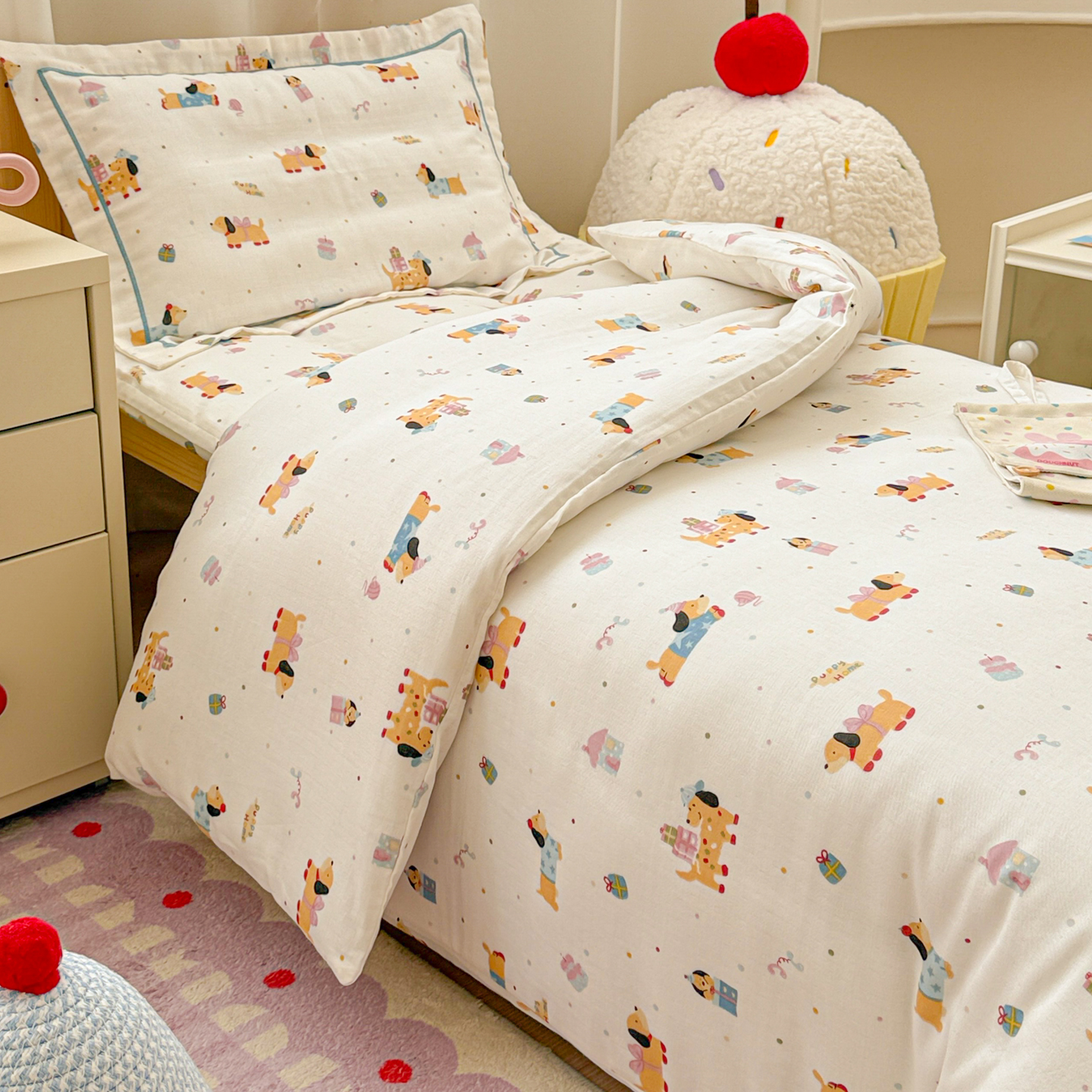 2025新款幼儿园全棉双层纱套件三件套六件套