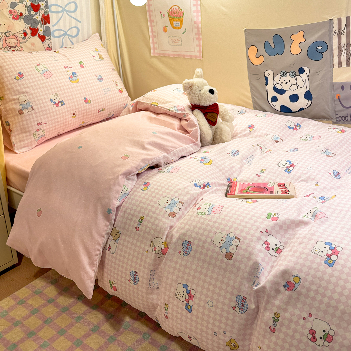 2025新款卡通花卉简约学生床套件40支全棉斜纹三件套四件套