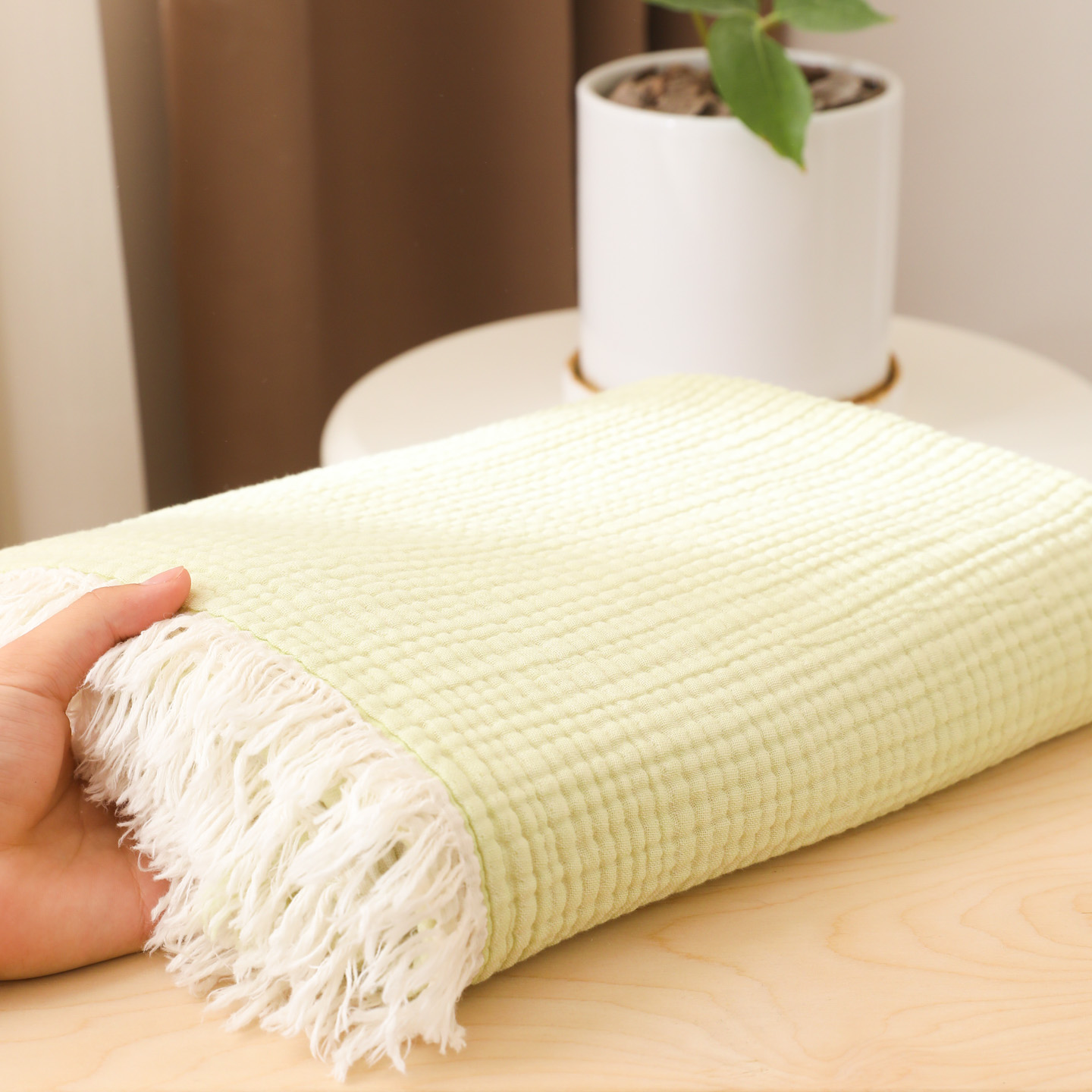 2025新款全棉100%棉四层纱流苏边毛毯子