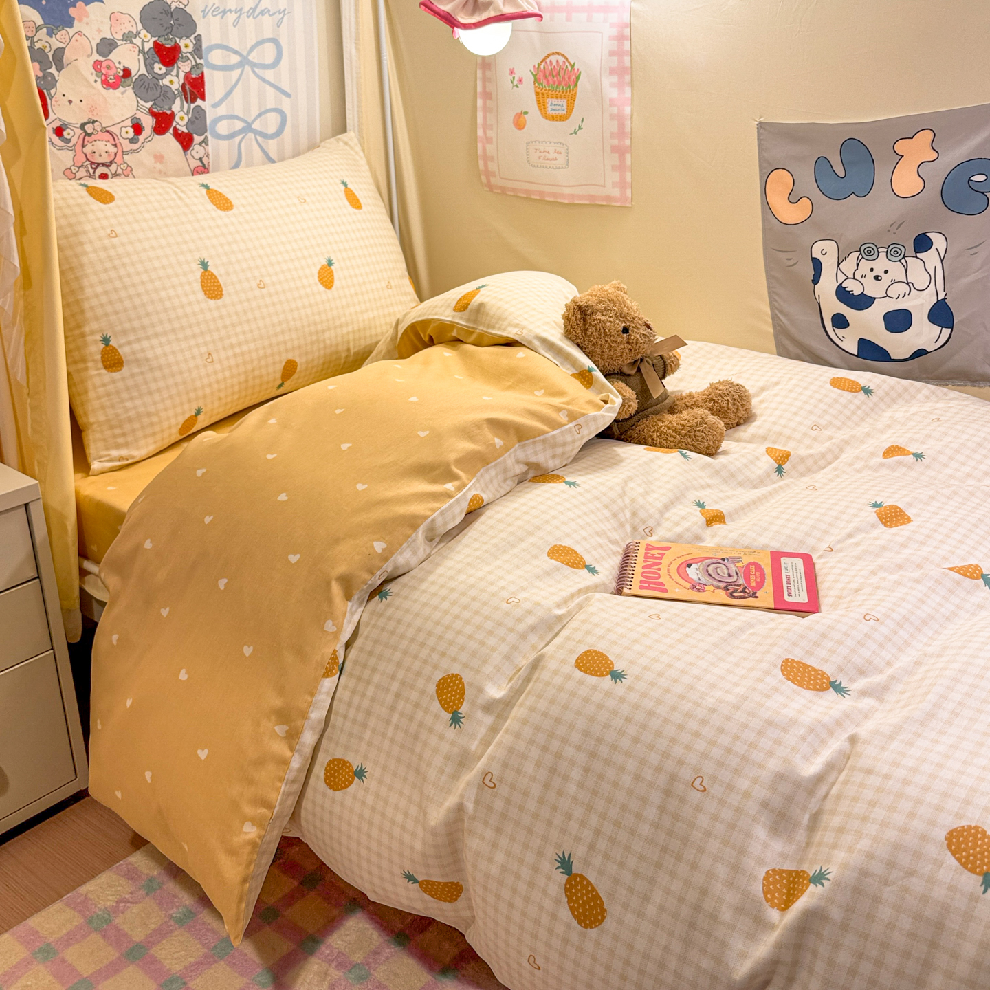 2025新款卡通花卉简约学生床套件40支全棉斜纹三件套四件套