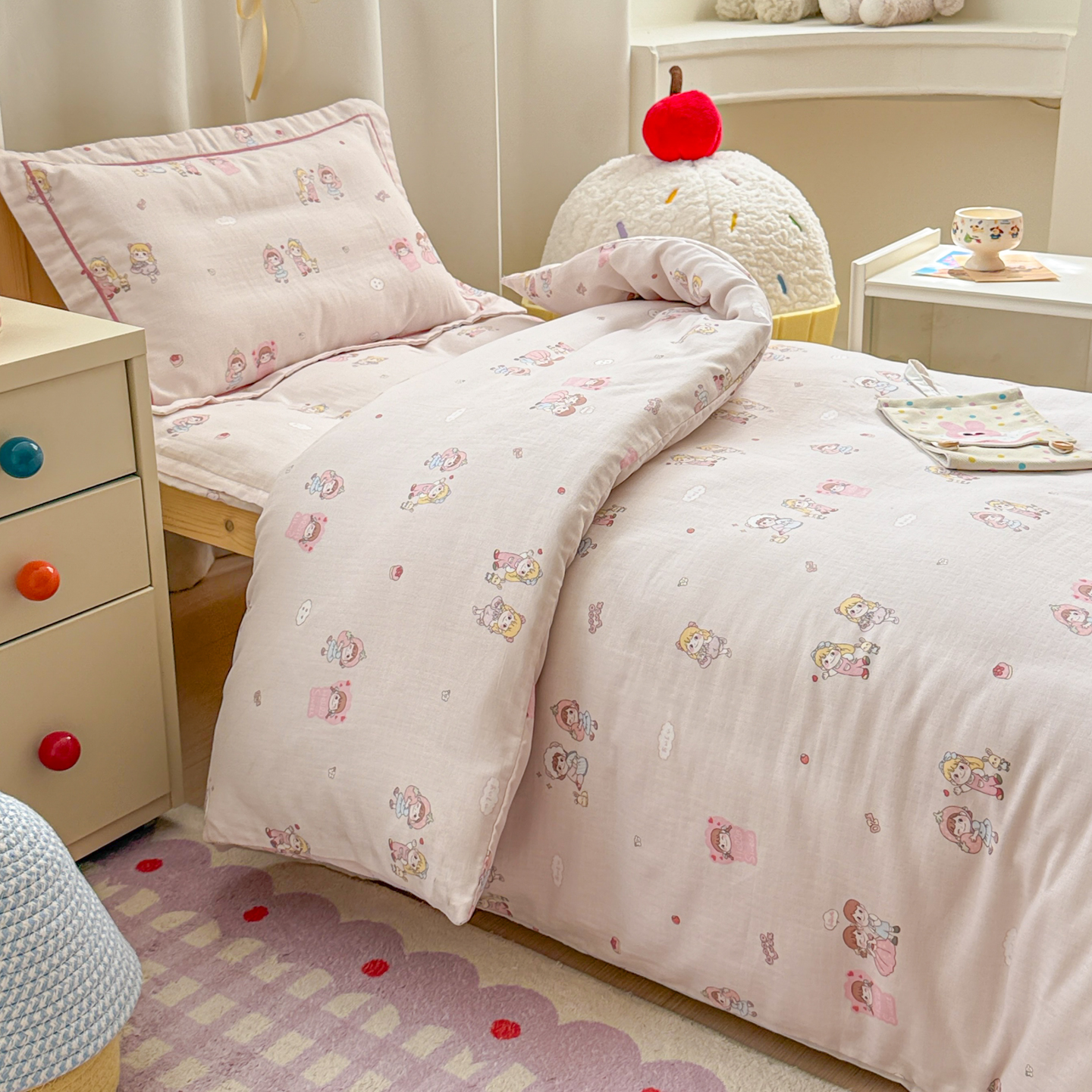 2025新款幼儿园全棉双层纱套件三件套六件套