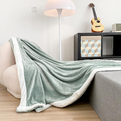 2021新款纯色-法莱绒毯多功能毛毯盖毯 100*150cm 浅绿白