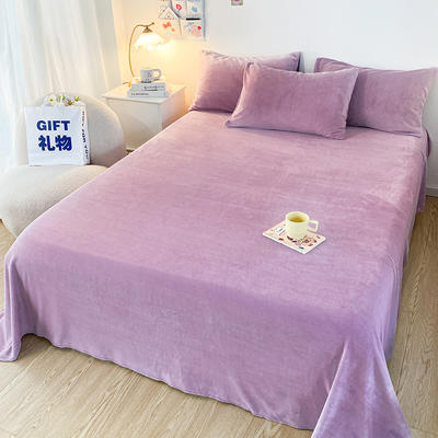 2022新款高克重加厚保暖A版牛奶绒纯色印花系列单床单 160*230cm单条 浅紫