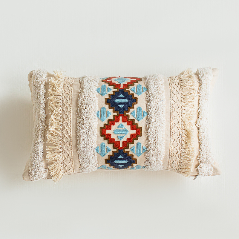 2022新款全棉帆布摩洛哥刺绣抱枕 单枕套（不带枕芯） 格雷-长（30*50cm）