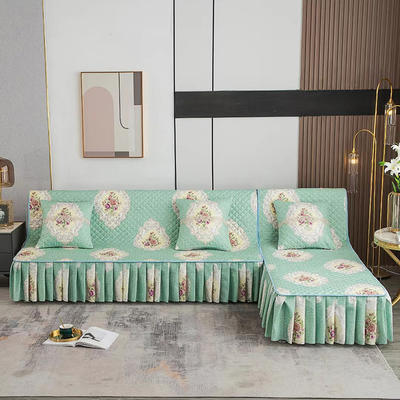 2023新款简约印花贵妃沙发垫 沙发120×140+30花边 镜中花绿色