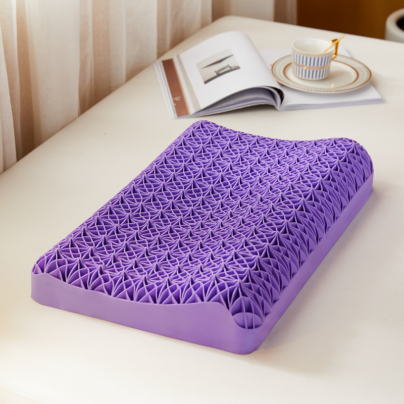2024新款 tpe无压枕果胶枕可水洗枕芯助眠防螨-菱形款 48*74 紫色成人菱形