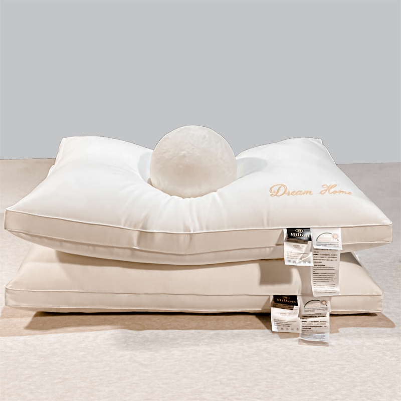 2022新款希尔顿酒店款刺绣枕枕头枕芯系列 高枕--金色刺绣