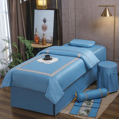 2023新款美容床罩四件套轻奢款美容院床罩—莫卡 80*190方头床罩四件套（带1.2被芯一个） 莫卡-宝石蓝