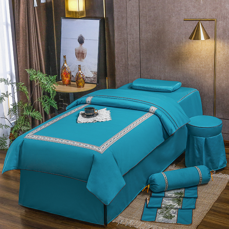 2023新款美容床罩四件套轻奢款美容院床罩—莫卡 80*190方头床罩四件套（带1.2被芯一个） 莫卡-玛瑙蓝