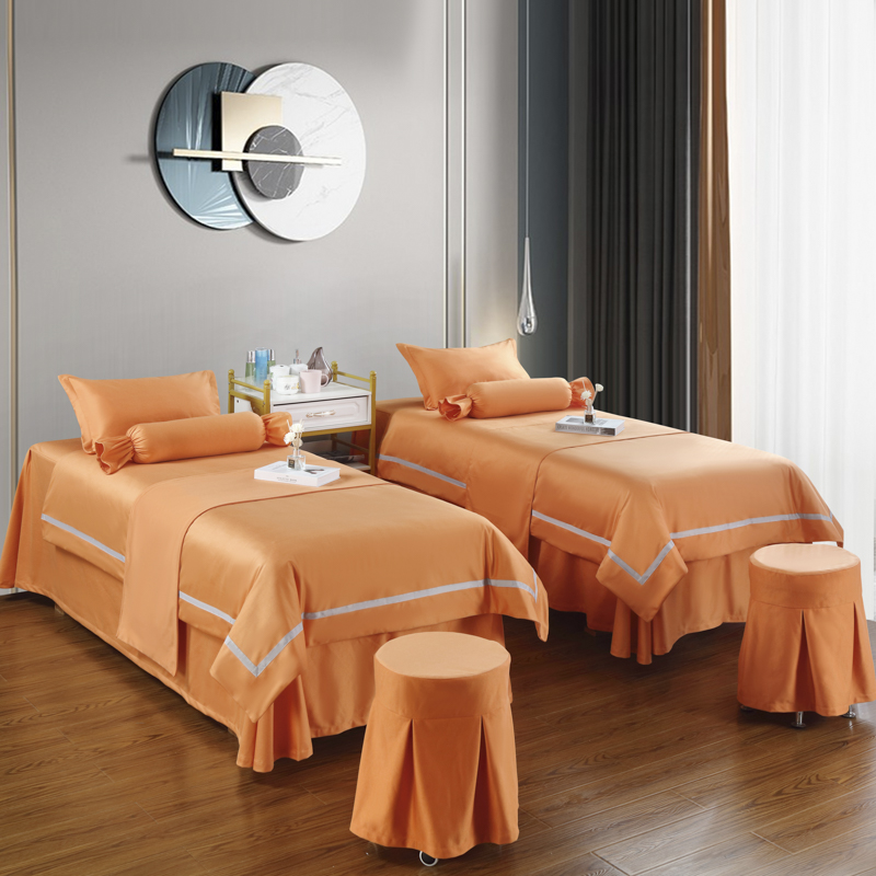 2023新款美容床罩四件套荷兰尼美容院床罩—轻奢-简约 80*190方头床罩四件套（带1.2被芯一个） 爱马橙