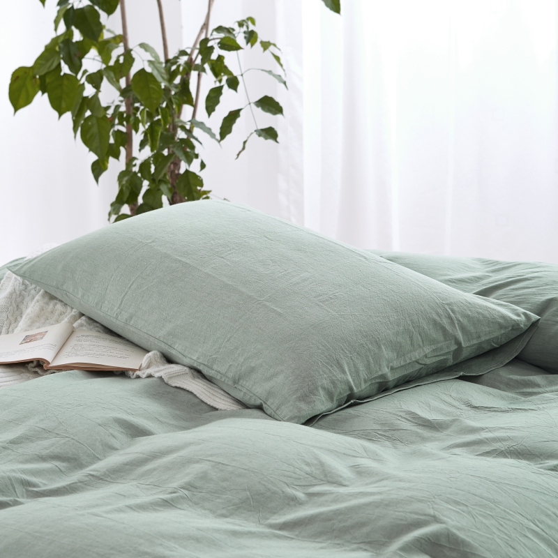 2022新款全棉水洗棉系列单枕套 48*74cm/对 绿素色