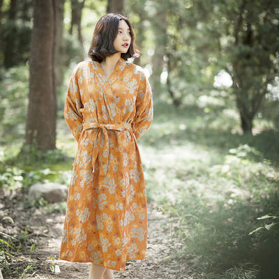 2023新款全棉双层纱系列睡袍-桃花朵朵 均码（90-160斤左右） 桃花朵朵