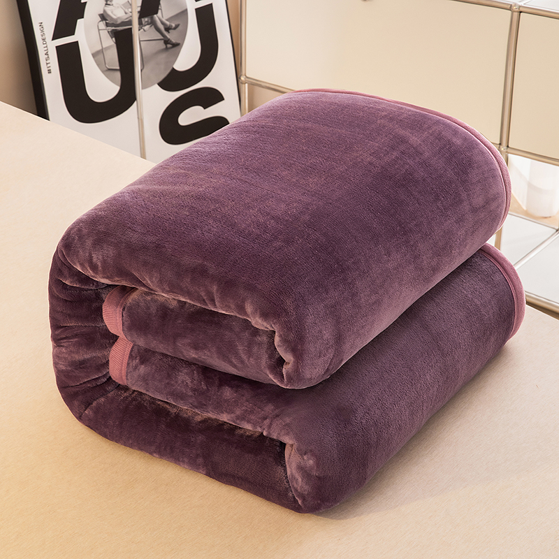 2023新款纯色牛奶绒毛毯床单珊瑚绒毛毯冬季法兰绒毛毯盖毯 150*200cm 深紫