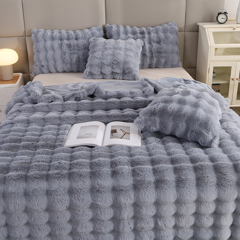 2023新款托斯卡纳兔兔绒毛毯貂皮毛毯盖毯毯子 100*160cm毛毯 灰蓝