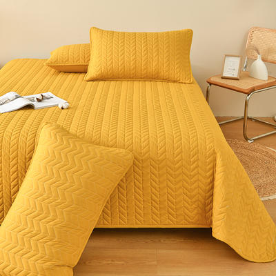 2023新款纯色水洗棉夹棉床盖三件套 单床盖 200*230cm 柠檬黄