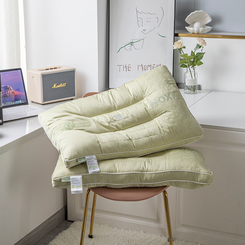 2022新款艾草刺绣定型舒适护颈羽丝绒枕头枕芯48*74cm/个 艾绒--绿色