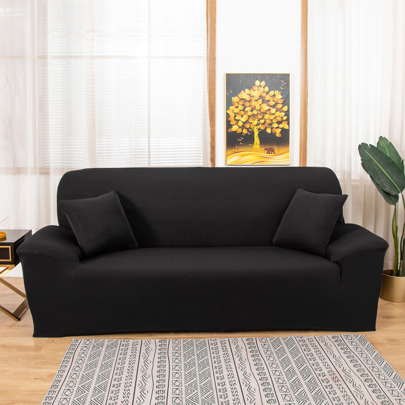 2022新款纯色沙发套 双人位 145-185cm 黑色