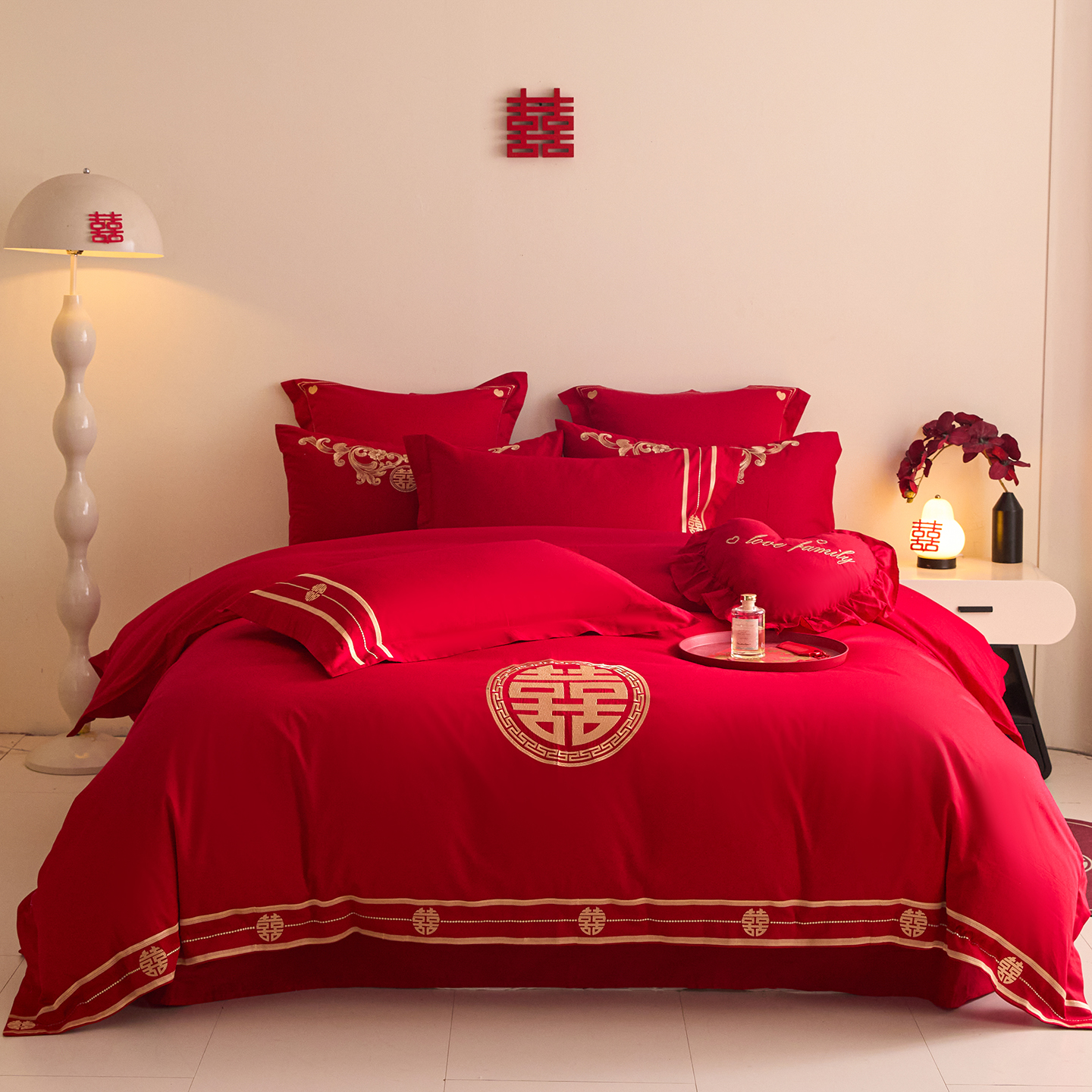 2025新款长绒棉纯棉婚庆刺绣小红书系列四件套 恩爱