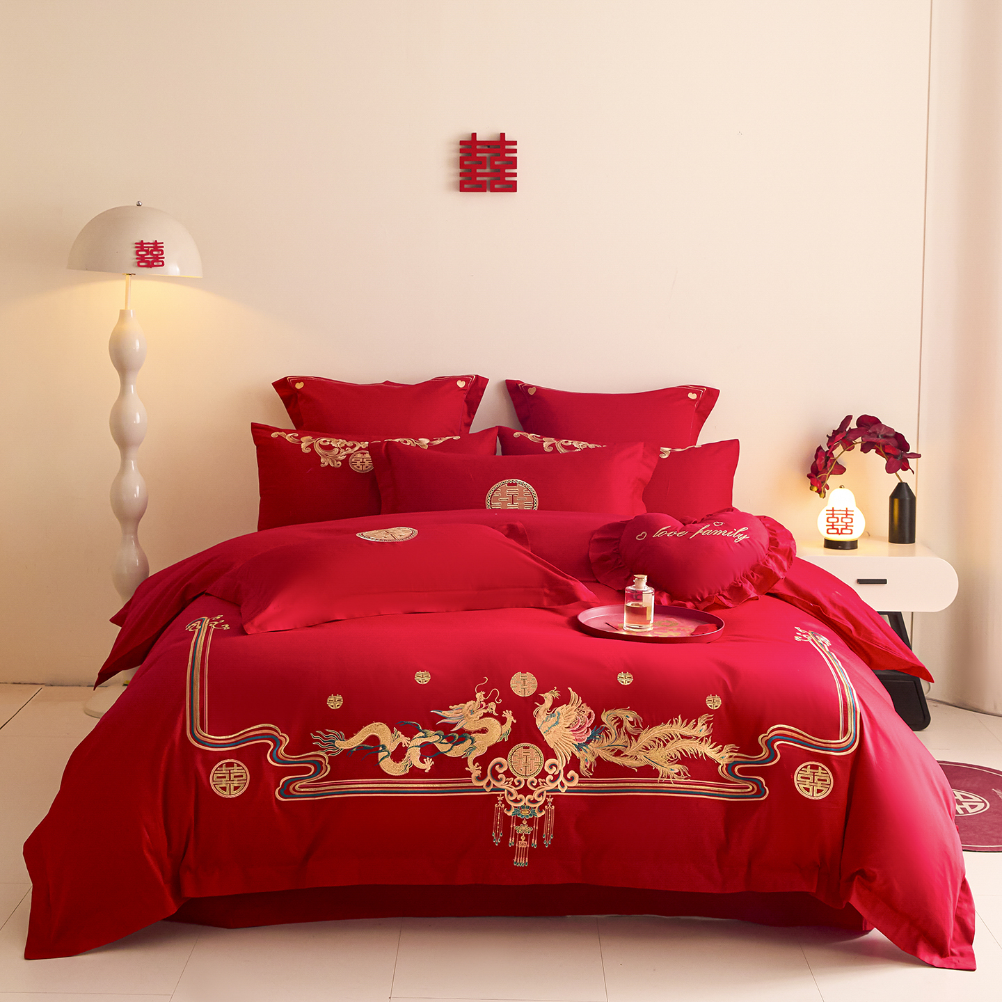 2025新款长绒棉纯棉婚庆刺绣小红书系列四件套 幸福龙凤