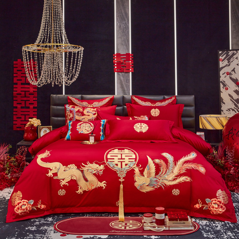 2025新款新中式纯棉刺绣长绒棉四件套