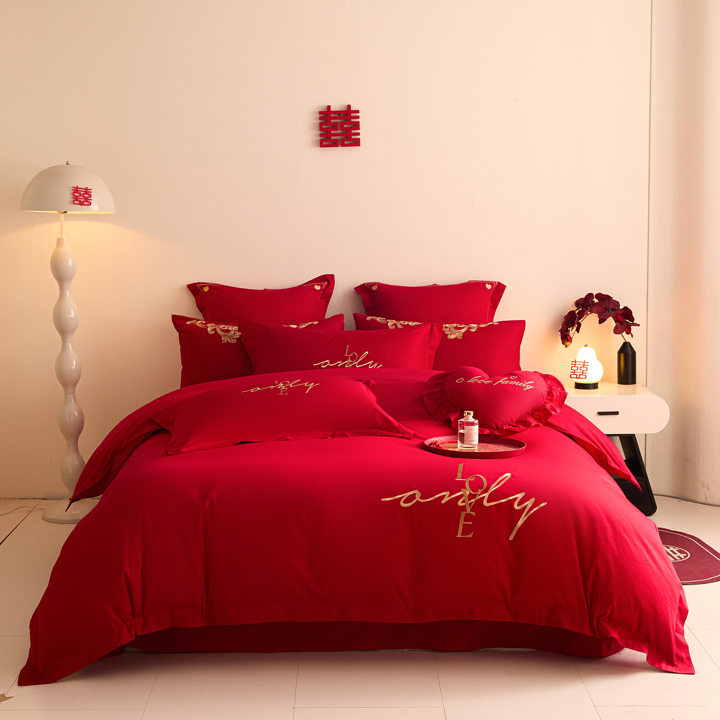 2025新款长绒棉纯棉婚庆刺绣小红书系列四件套 love