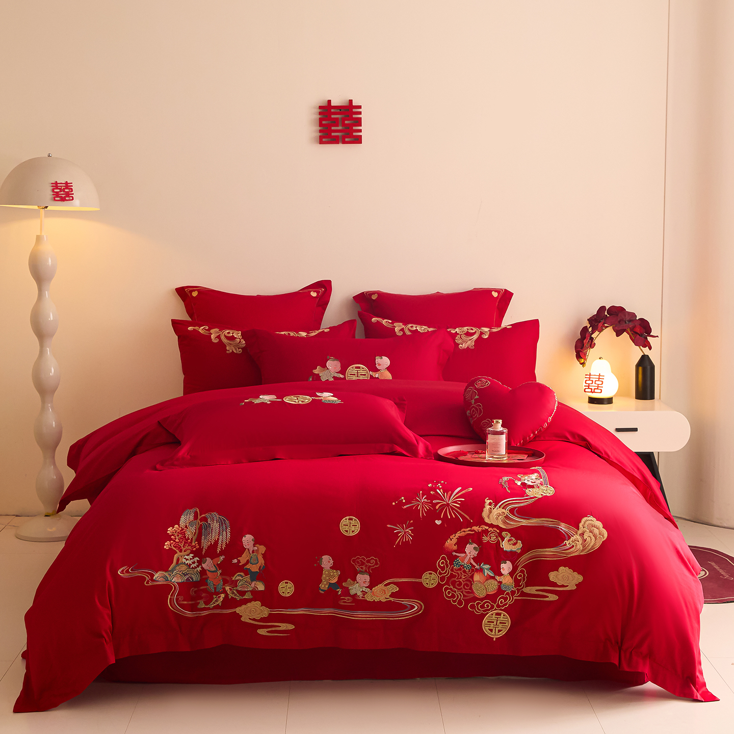 2025新款长绒棉纯棉婚庆刺绣小红书系列四件套 送福
