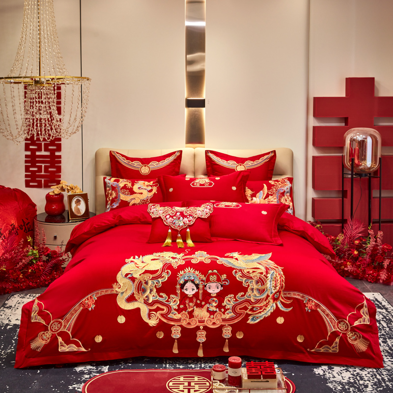 2025新款新中式纯棉刺绣长绒棉四件套