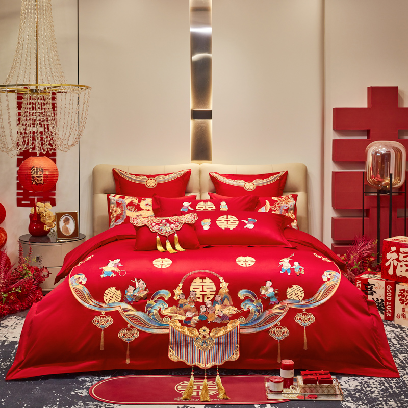 2025新款新中式纯棉刺绣长绒棉四件套