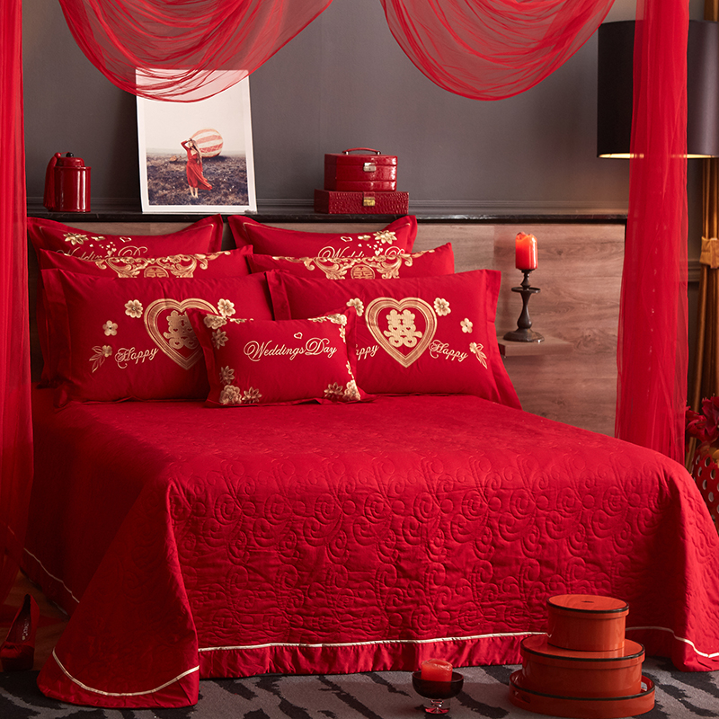 新款婚庆系列-配件床单床盖刺绣单人枕 250*270单床盖/条 单床盖