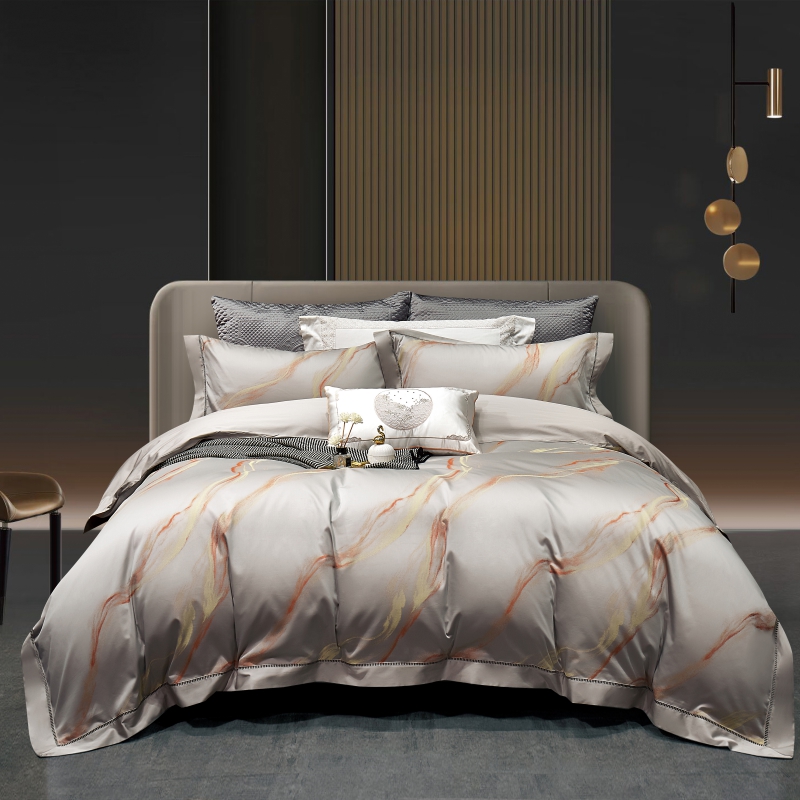 2023新款高端轻奢百支色织提花系列被套床单纯色四件套 1.8m床单款四件套 魅影之密-奶茶咖